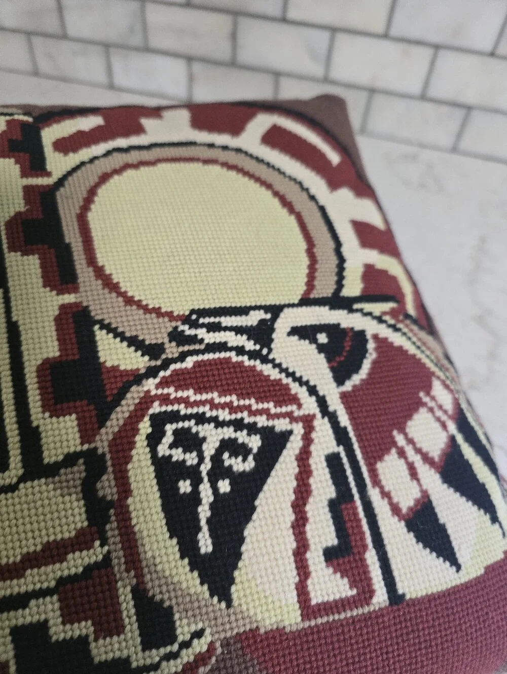 Vintage Southwest Native Pottery Pattern Needpoint Pillow